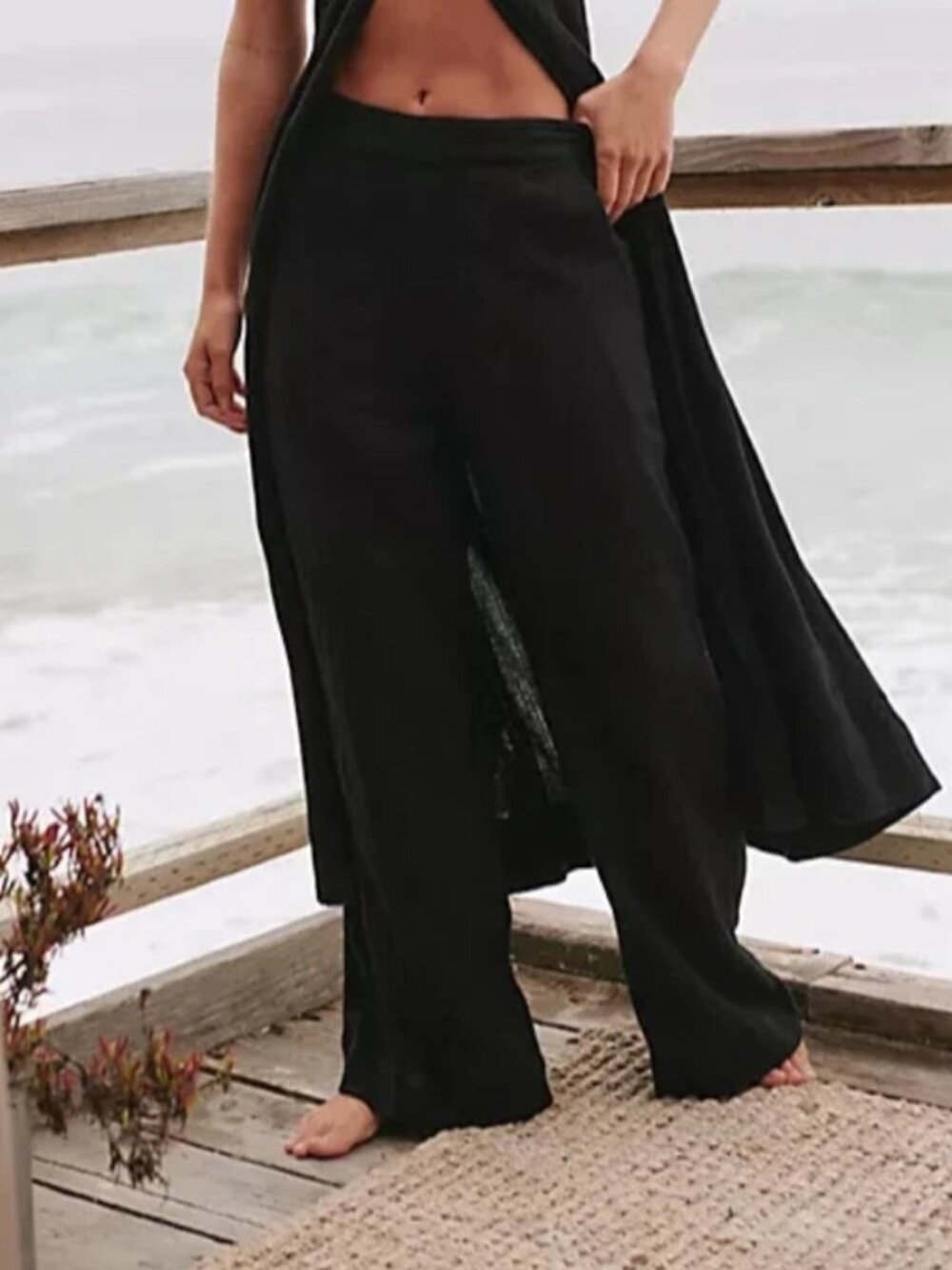 Free People Banita Black Endless Summer Wide leg Pants Pull On XL